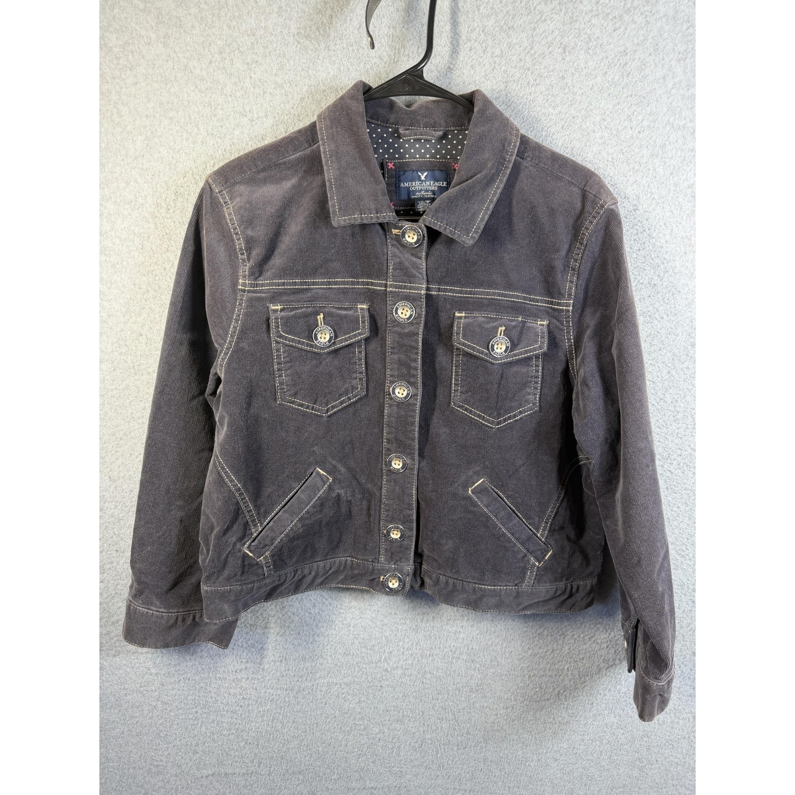 American Eagle Outfitters Jacket Womens Xl Gray Corduroy Button Front Pockets